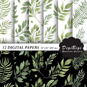 Watercolor Greenery Digital Paper, Seamless Tropical Digital Paper, Watercolor Leaves Patterns, Greenery Background, Leaves Scrapbook Paper