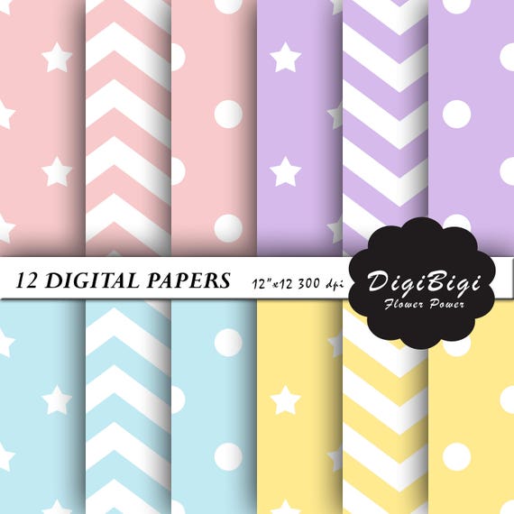 Pastel Digital Paper: Pastel Colored Paper With Chevrons Polkadots