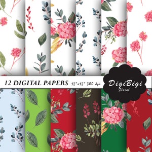 Watercolor Flowers Digital Paper, Floral Digital Paper, Watercolor Flowers Patterns, 12 x 12, Watercolor Flower Background, Botanical Paper
