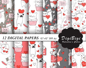 Valentines Digital Paper, Seamless Valentines Digital Paper, Seamless Valentines Background, 12 x 12, Love Digital Paper, Cute Background