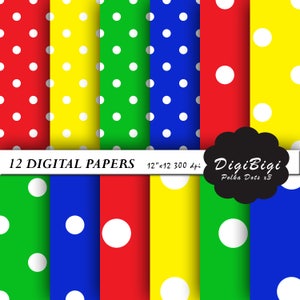 Polka Dots Digital Paper, Dotted Digital Paper, Large Dots Digital Paper, 12 x 12, Scrapbook Paper, Dotted Background, Polka dots pattern