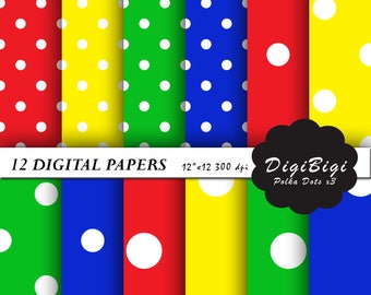 Polka Dots Digital Paper, Dotted Digital Paper, Large Dots Digital Paper, 12 x 12, Scrapbook Paper, Dotted Background, Polka dots pattern