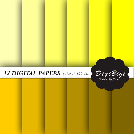 Yellow Digital Paper, 12 X 12, Solid Yellow Color, Solid Yellow Paper,  Instant Download, Scrapbooking Paper, Yellow Background, Paper Pack 