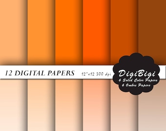 Papel digital naranja: fondos lisos y degradados para álbumes de recortes (JPEG, 30,5 x 30,5 cm)