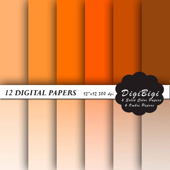 Orange Digital Paper, 12 X 12, Solid Orange Paper, Orange Ombre