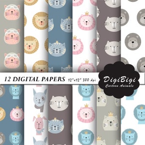 Animales Papel Digital, Bebé Papel Digital, Bebé Animales Patrones, Bebé Animales Fondo, Dibujos Animados Animales Papel, Niños Papel Digital