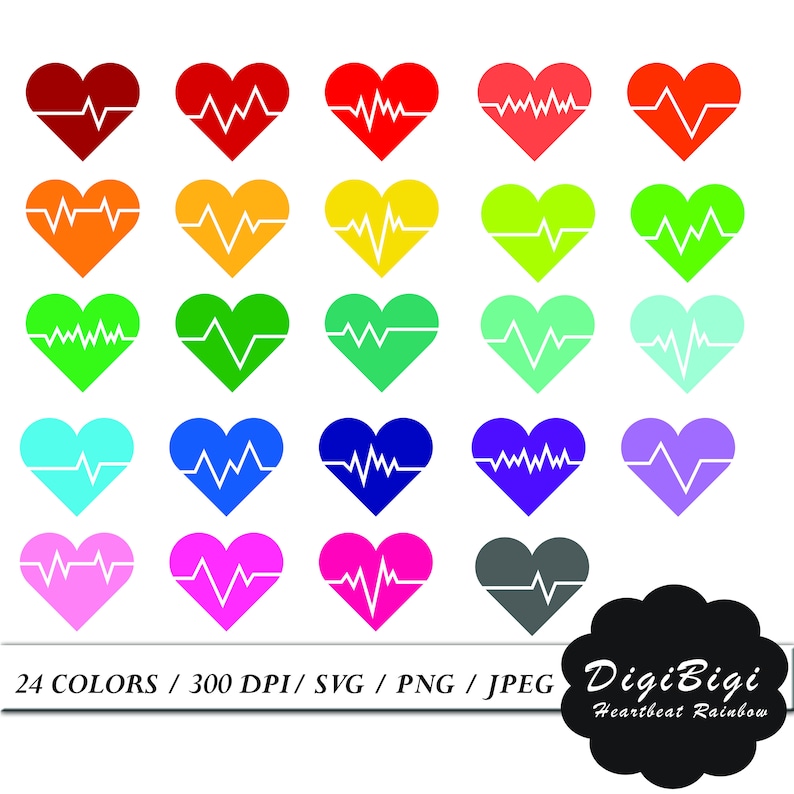 Rainbow Heartbeat Clip art Heart Vector Heart cricut Printable Heartbeat sticker Heartbeat Clipart Heartbeat svg Colorful Heartbeat svg