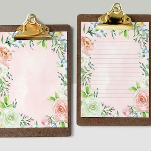 Pink writing paper, Pink floral letter paper, Floral stationery, Roses printable paper, Floral lined paper, Printable lined letter paper