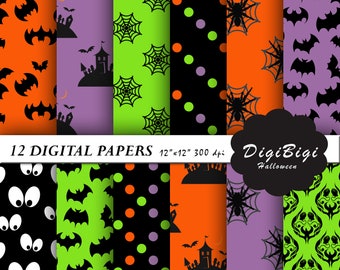 Halloween Digitaal Papier, Trick or Treat Papier, Halloween Patronen, Afdrukbare Halloween Papier, 12 x 12, Halloween Achtergrond, Eng Papier