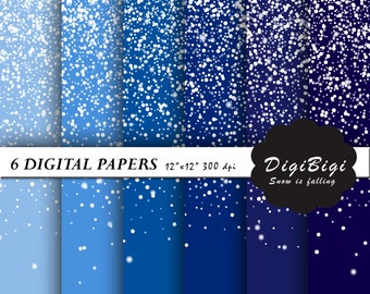 Falling Snow Digital Paper, Snowflake Digital Paper, Christmas Digital Paper, Snow Background, 12 x 12, Christmas Background Blue Snow Paper