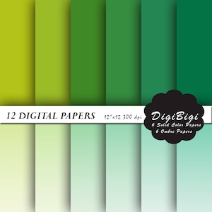 Green Digital Paper, Green Ombre Paper, 12 x 12, Green Digital Background, Solid Green Paper, Green Gradient Paper, Digital Craft Paper