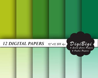 Green Digital Paper, Green Ombre Paper, 12 x 12, Green Digital Background, Solid Green Paper, Green Gradient Paper, Digital Craft Paper