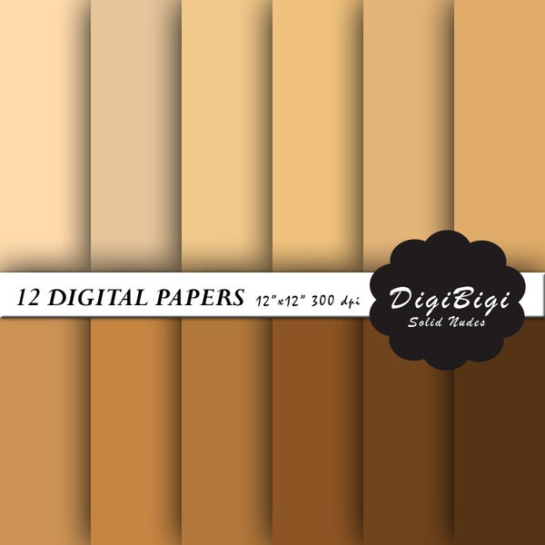 Nude Digital Paper, 12 x 12, Nude Solid Color Digital Paper, Skin Tone Digital Paper, Brown Scrapbook Paper, Nude Background, Brown Paper