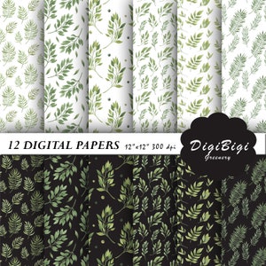 Watercolor Greenery Digital Paper, Seamless Tropical Digital Paper, Watercolor Leaves Patterns, Greenery Background, Leaves Scrapbook Paper