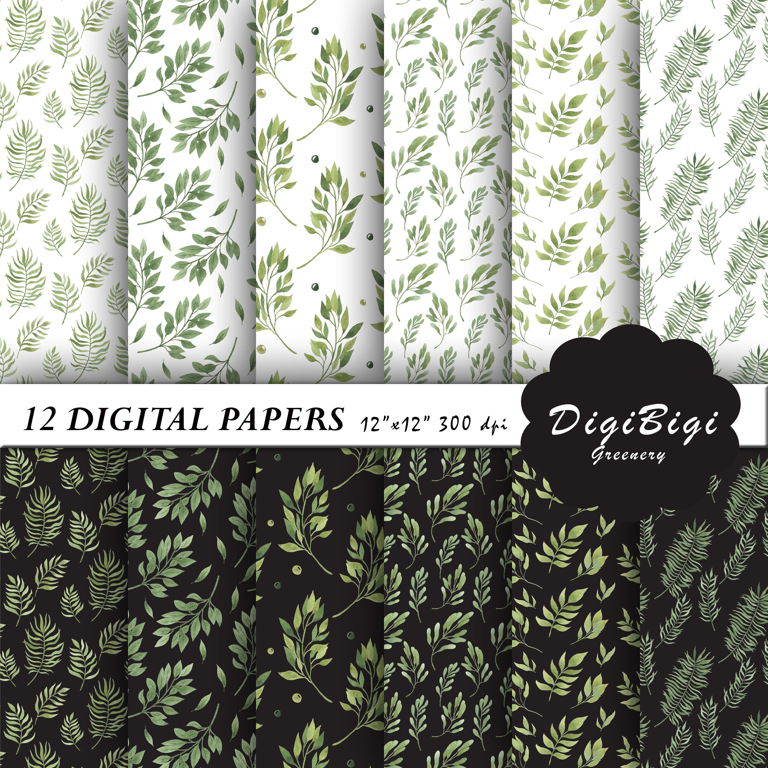 Watercolor Greenery Digital Paper: Seamless Leaves Patterns (digital ...