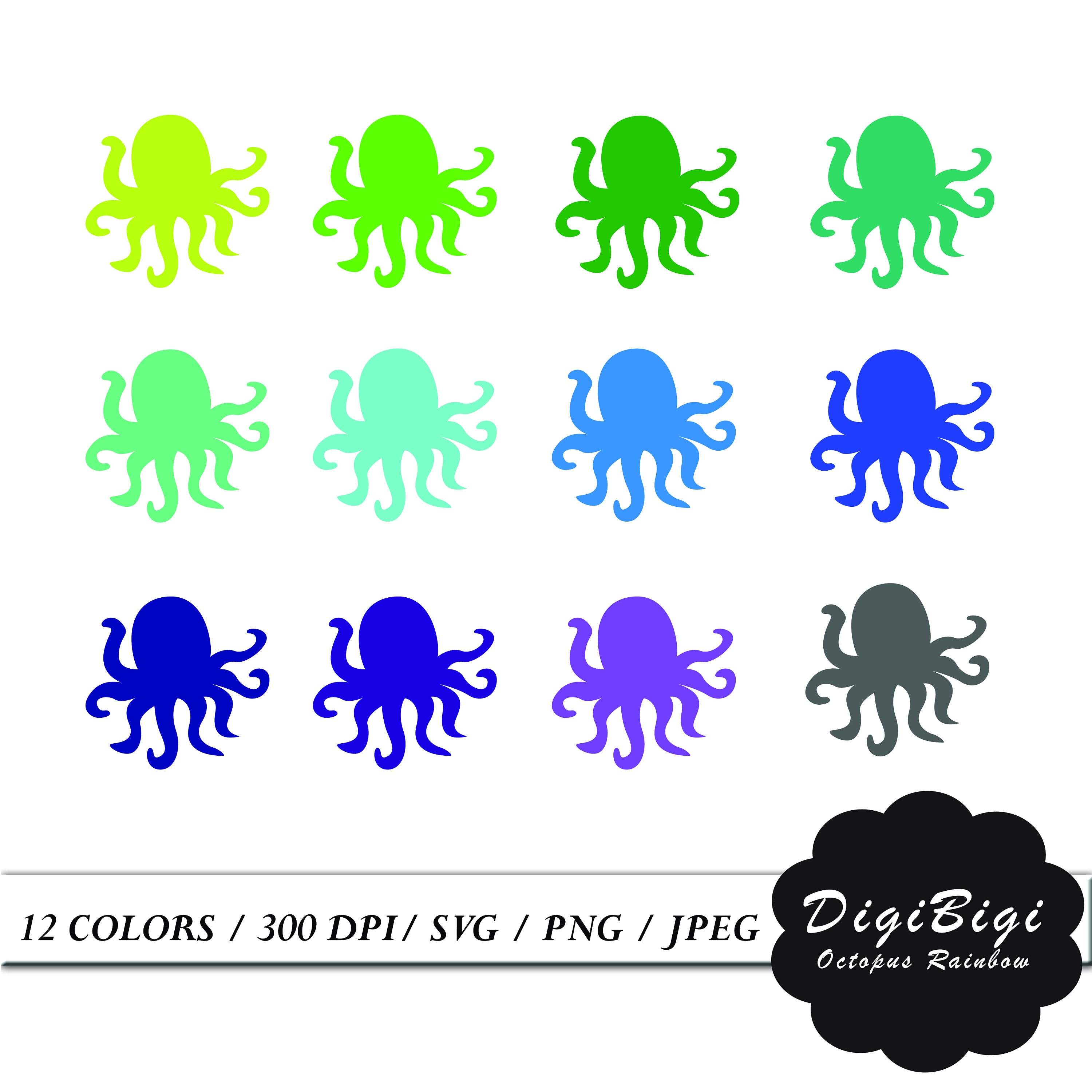 Kleurrijke octopus-clipart: SVG-, PNG-, JPEG-bestanden (digitale download)  - Etsy België, image size:3000x3000