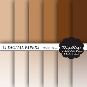 Papel digital marrom, 12 x 12, papel digital Ombre de cor sólida, tons de marrom, álbum de recortes digital, pacote de papel de fundo, fundo marrom