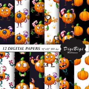 Halloween Pumpkin Digital Paper, Seamless Halloween Paper, Pumpkin Pattern, Printable Halloween Paper, 12 x 12, Halloween Pumpkin Background
