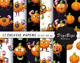 Halloween Pumpkin Digital Paper, Seamless Halloween Paper, Pumpkin Pattern, Printable Halloween Paper, 12 x 12, Halloween Pumpkin Background