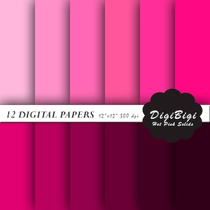 Pink Digital Paper, 12 x 12, Solid Color, Hot Pink Digital Paper, Instant Download, Scrapbooking Paper, Pink Background, Paper Pack image 1