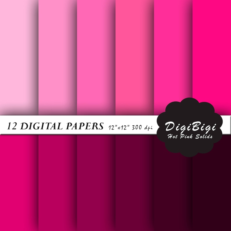 Pink Digital Paper, 12 x 12, Solid Color, Hot Pink Digital Paper, Instant Download, Scrapbooking Paper, Pink Background, Paper Pack image 1