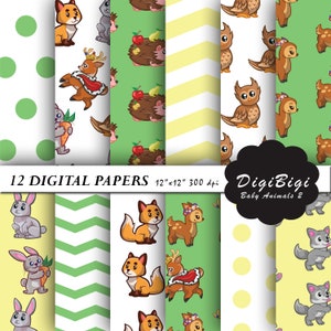 Baby Animals Digital Paper, Cute Animals Digital Paper, Kids Digital Paper, Kids Scrapbooking, 12 x 12, Kids background, Kids Digital Paper