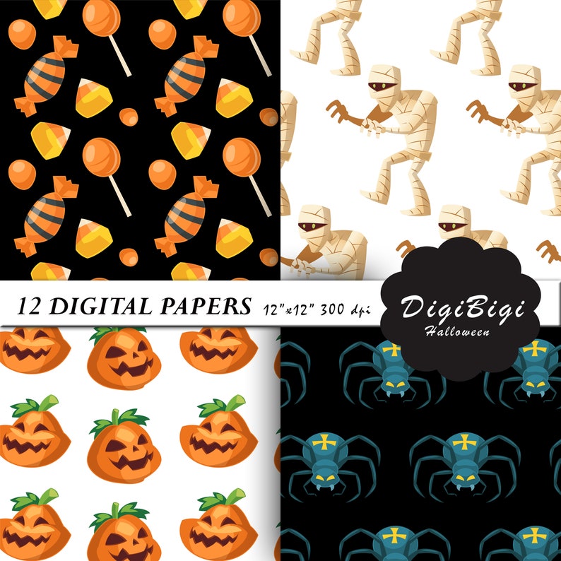 Halloween Digital Paper Pack: Seamless Trick or Treat Patterns (12" X ...