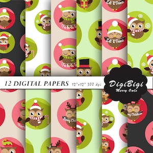 Christmas Owls Digital Paper, Seamless Christmas Paper, 12 x 12, Cute Christmas Background, Owl Digital Paper, Kids Christmas Paper