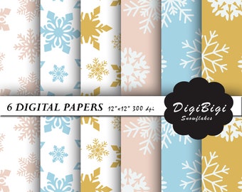 Snowflake Digital Paper, Christmas Digital Paper, Snowflake Patterns, 12 x 12, Snowflake Christmas Background, Seamless Snowflake Background