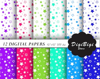 Papel digital de estrellas arcoíris: fondos para álbumes de recortes (descarga digital)