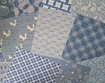 Origami paper 15x15cm - 12 sheets in blue and white tones, Japanese patterns