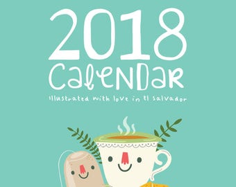 calendar 2018, illustrated calendar 2018, printable calendar,wooden, 2018, new year, cute illustrations by Andrea Tobar