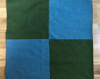 100% Linen Checkered Bandana in Green and Blue