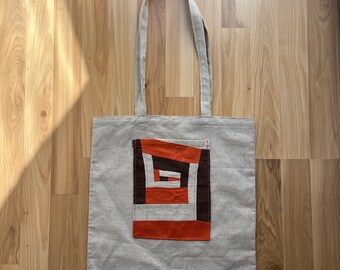 Bolsa de tela acolchada hecha a mano de algodón y lino – Bolsillo de patchwork irregular