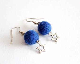 Earrings blue FELTED wool