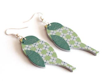 Green Bird wooden earrings