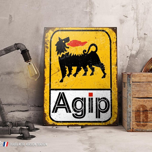 Plaque métal déco AGIP huile pour moteur voitures anciennes italiennes, décoration garage vintage .