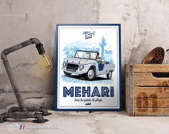 Citroën Méhari decorative metal plate artwork, illustration by Christophe Clérici.