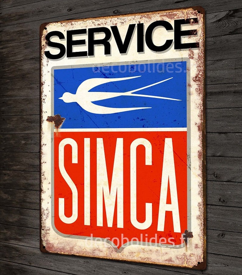 Plaque métal déco garage Service Simca 60' style plaque émaillée vintage - France