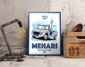 Artwork decorative metal plate Citroën Méhari, illustration by Christophe Clérici.