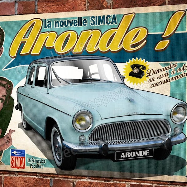 plaque métal déco SIMCA " La nouvelle Aronde "(bleu)