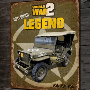 Decorative metal plate 4x4 US army World War 2 &quot;off-road legend&quot;. Suitable for Jeep.