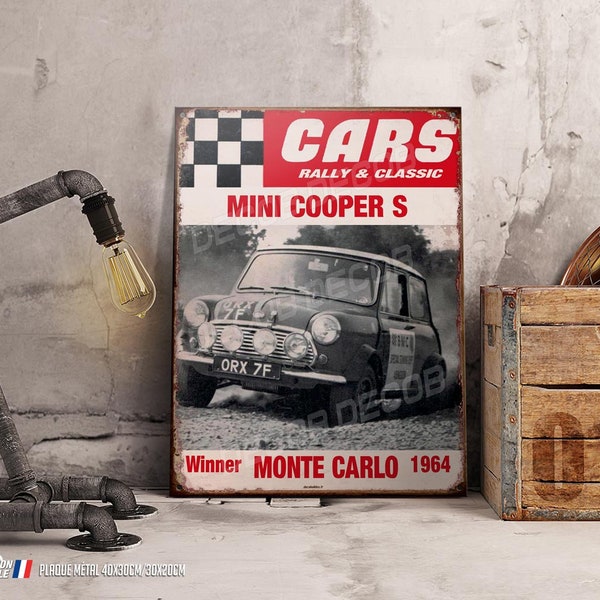 Plaque Métal image vintage Austin mini cooper S, vintage & collection, mini cooper déco garage Rallye Road trip british cars