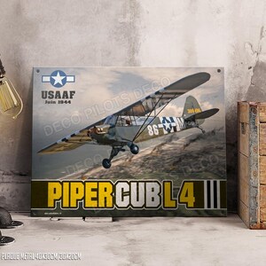 Plaque métal déco Piper Cub L4 USAAF débarquement Normandie 1944.