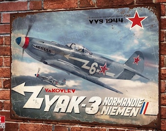 Deco metal plate yakovlev yak-3 normandy-niemen warbirds ww2 fighter