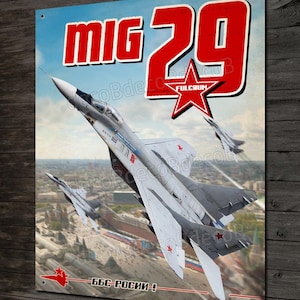 Metal deco plate Russian hunter Mikoyan-Gurevich mig-29 Fulcrum