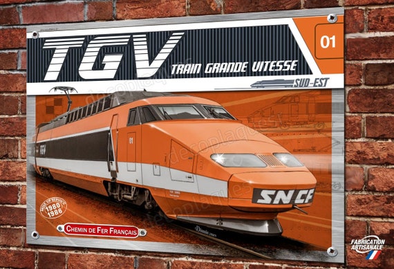 Plaque métal déco Locomotive électrique TGV sud-est ,Train Français SNCF -   France