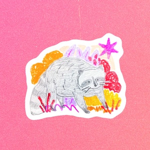Cute Raccoon Sticker, Animal Sticker, Illustrated Stickers, Vinyl Sticker, Stocking Filler