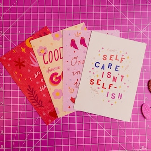 Positive Postcard Packs, Mini Art Print Set, Self Care Postcards