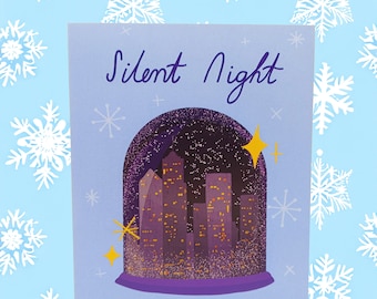 Silent Night Christmas Card, Festive Snowglobe Illustration, Festive card